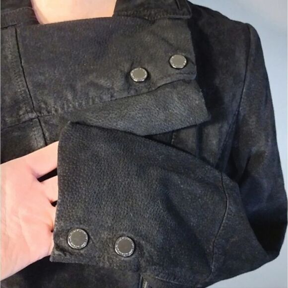 Isaac Mizrahi Black Leather Diagonal Zip Fitted Moto Grunge Jacket Size 4 - Picture 7 of 16